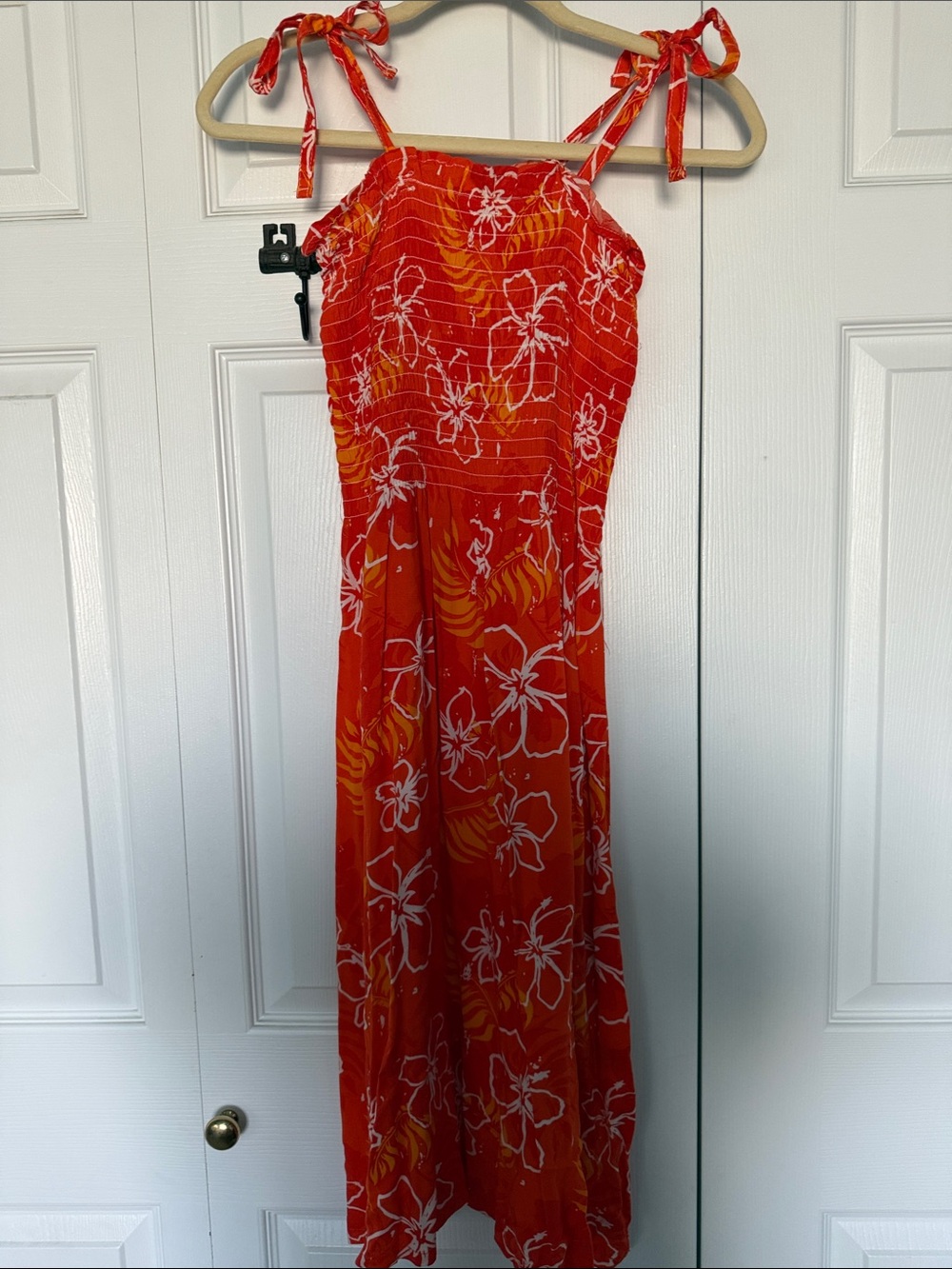 Orange Floral Tie-Shoulder Midi Dress